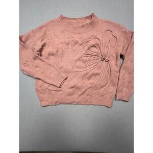 Unbranded Sweater Polyester Elastane Pink Floral Applique Size Small  Womens